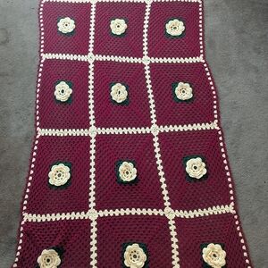 Handmade Crochet Blanket with Floral Design